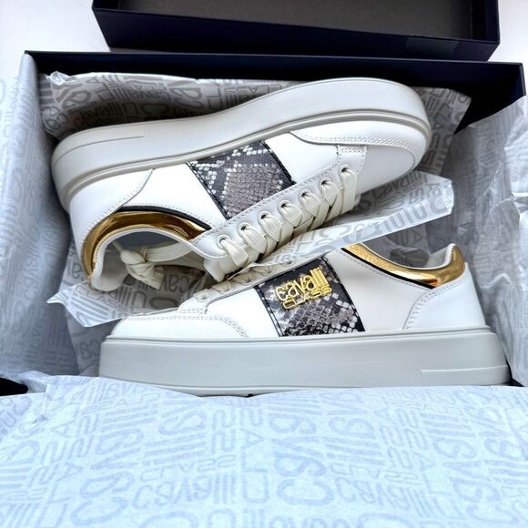 NWT Roberto Cavalli “Cavalli Class” logo hardware white low top sneaker  Size 38 - Picture 16 of 16
